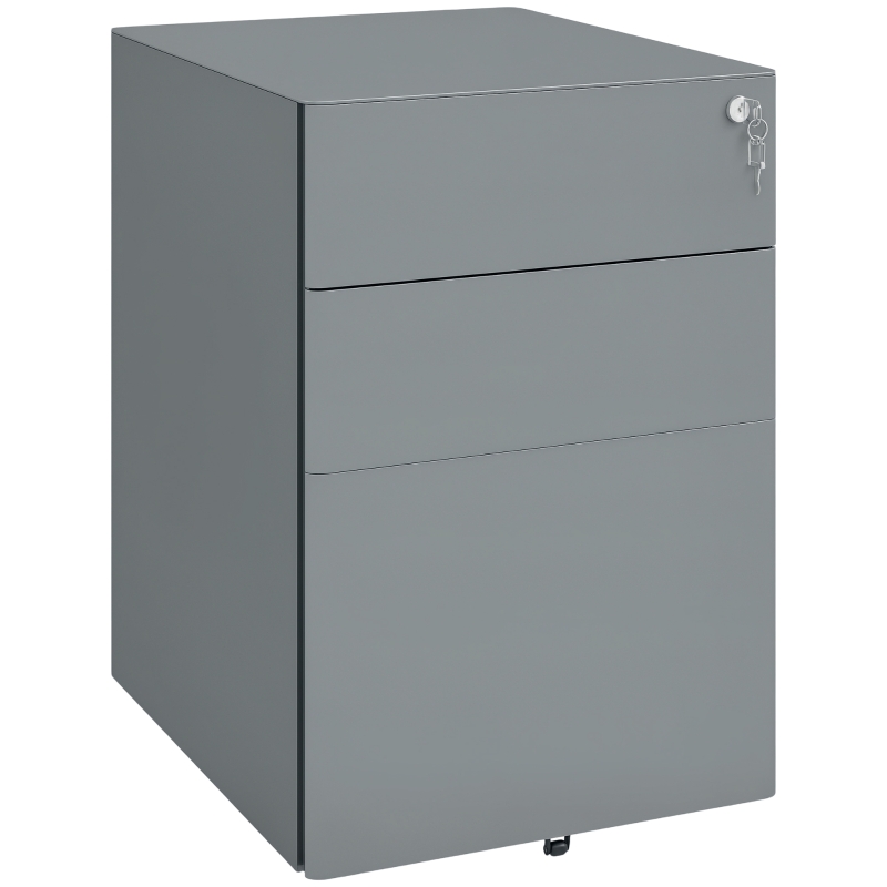 Vinsetto Lockable Cabinet, Rolling Filing Cabinet with 3 Drawers, Steel Office Drawer Unit for A4, Letter, Legal Sized Files