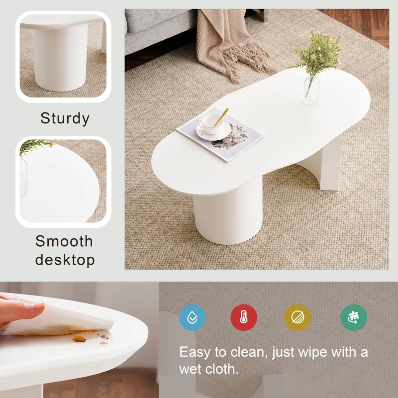 Modern Cloud-Shaped Coffee Table with MDF and PVC Construction, Spacious and Versatile, Easy Assembly, 100L x 50W x 40.5H cm, White