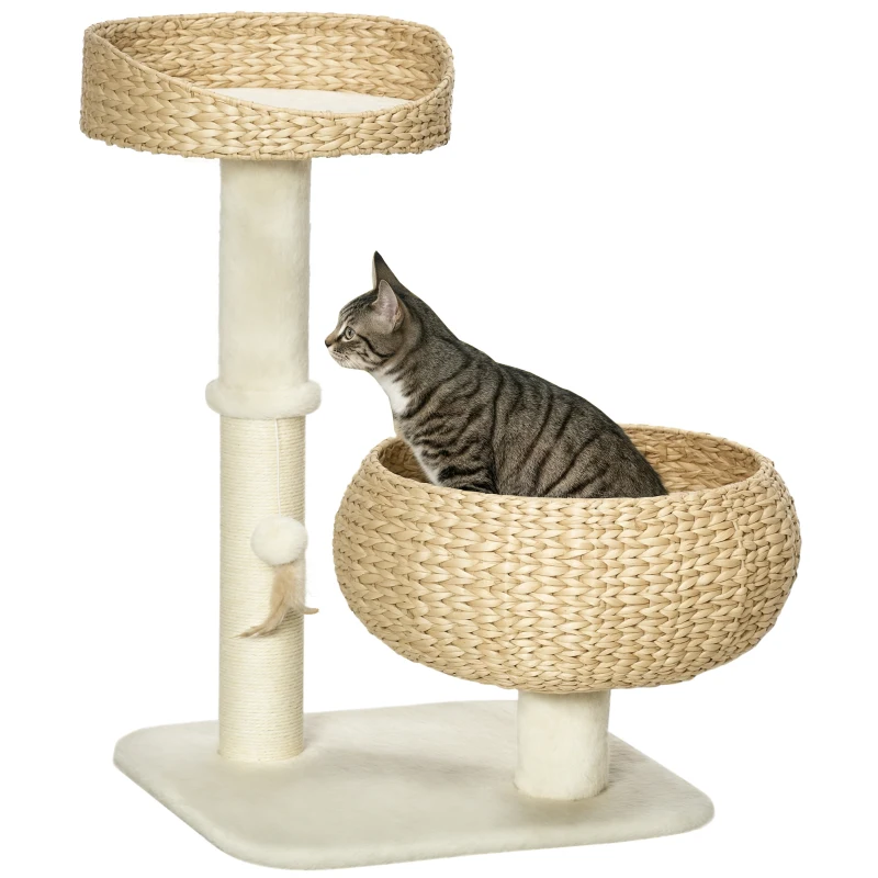 PawHut 72cm Cat Tree Kitten Tower, with Sisal Scratching Post, Two Beds, Toy Ball