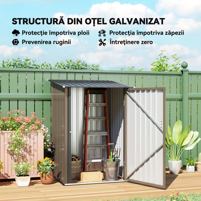 Outsunny Magazie de Grădină din Oțel și Ușă 100x103x160cm Maro
