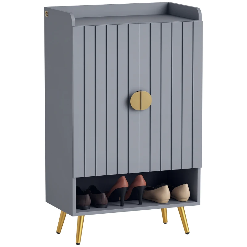 HOMCOM Modern Shoe Cabinet with 2 Doors, Open Shelf and Adjustable Shelves, 15 Pair Hallway Shoe Cupboard, Entryway Storage Unit, Light Grey