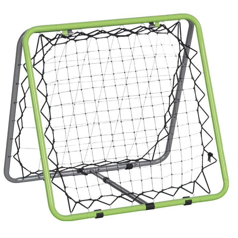 HOMCOM Fußball Rebounder Kickback Tor Rückprallwand Netz für Baseball Basketball beidseitiger Rückprall Verstellbar in 5 Stufen Metall Grün+Schwarz 75 x 75 x 64 cm