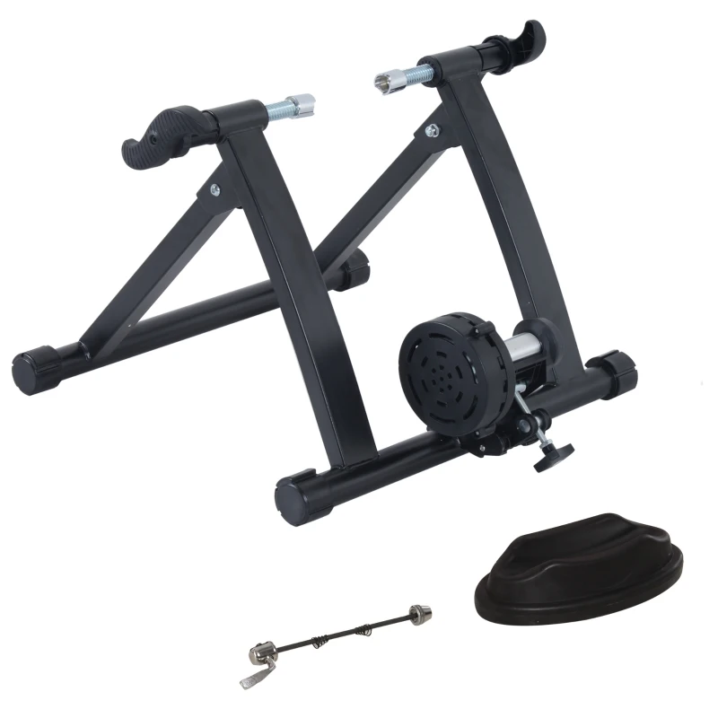 HOMCOM Rodillo de Bicicleta Entrenamiento Plegable con Resistencia Magnética para Ruedas de 26-28 Pulgadas Soporte Entrenador Bici para Casa Interior 54,5x47,2x39,1 cm Negro