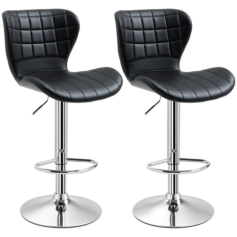 HOMCOM Lot de 2 Tabourets de Bar Design Contemporain Hauteur d'assise réglable 59-81 cm pivotant 360° PU noir