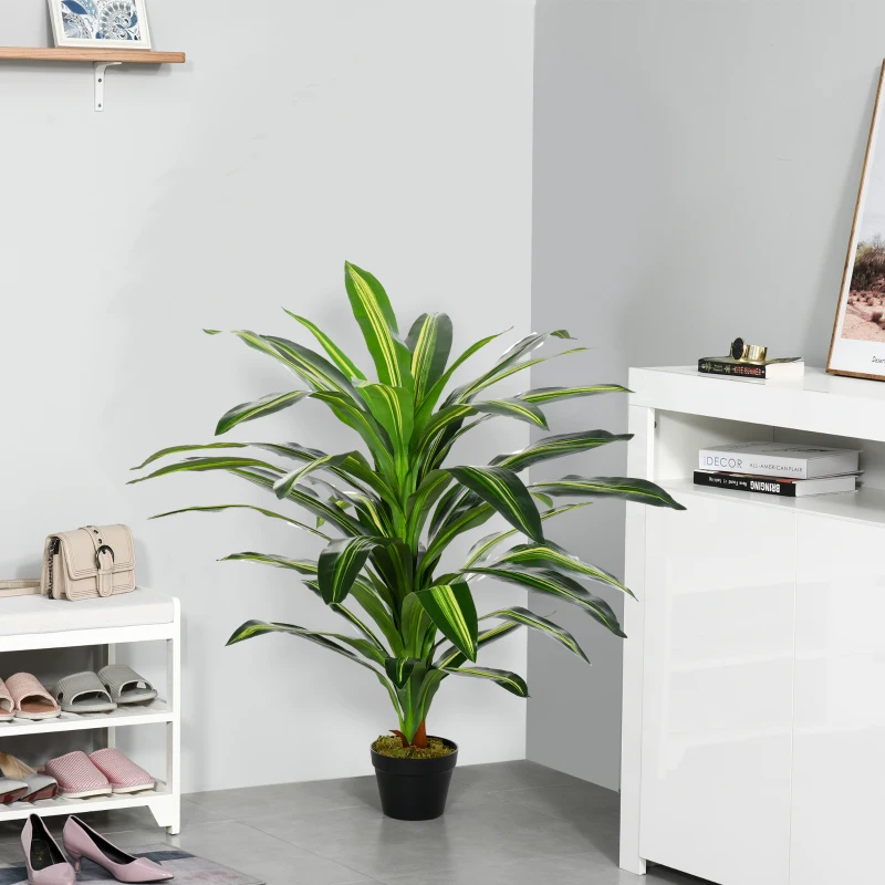 Outsunny 110cm/3.6FT Artificial Dracaena Tree Decorative Plant 40 Leaves with Nursery Pot, Fake Tropical Tree for Indoor Outdoor Décor