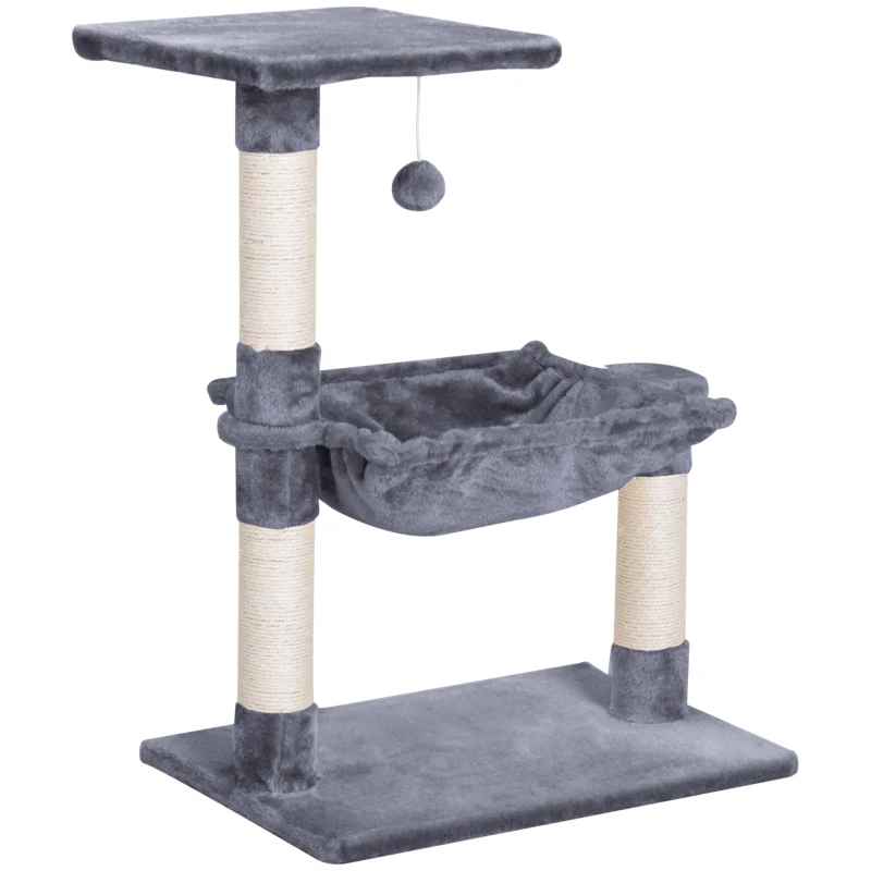 PawHut Árbol Rascador para Gatos Torre para Gatos 50x36x70 cm Centro de Actividad con Hamaca Plataforma Postes de Sisal Gris