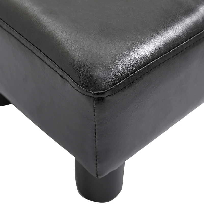 HOMCOM Ottoman Foot Rest, Small Foot Stool with Faux Leather Upholstery, Rectangular Ottoman Footrest with Padded Foam Seat and Plastic Legs, Bright Black