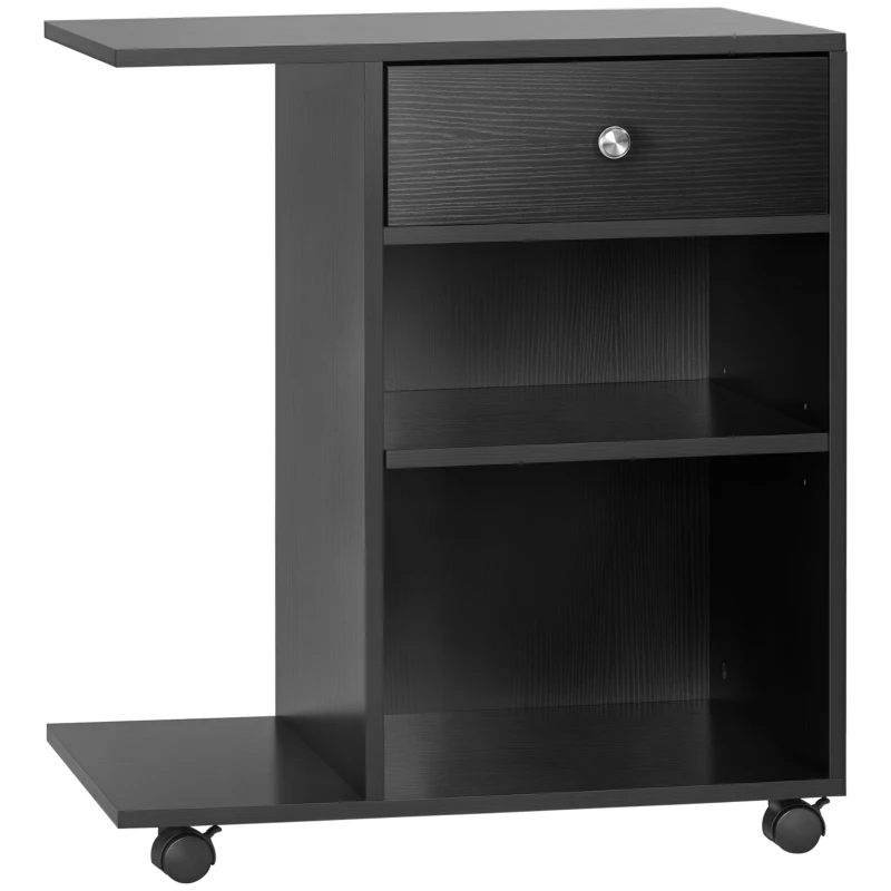 Vinsetto Druckertisch, Druckerständer, Bürowagen, Rollwagen mit Schublade+2 Ablagen+CPU-Ständer, Spanlatte, Schwarz, 60 x 40 x 68,5 cm