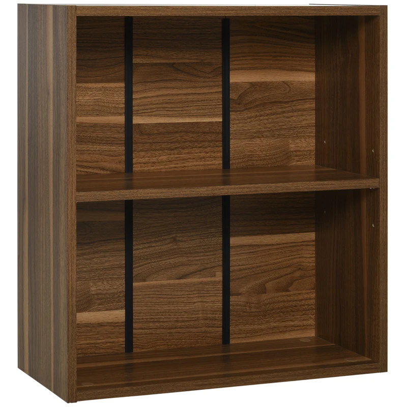 HOMCOM 2 Tier Bookshelf, Low Bookcase with Adjustable Shelf, 2 Compartments for Home Office, Living Room, Study, Walnut