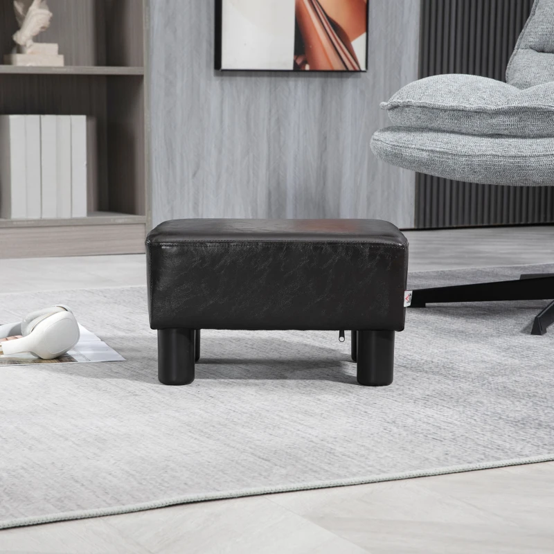 HOMCOM Footstool, Faux leather Upholstered Footrest, Small Ottoman Foot Rest with Wooden Frame for Living Room, 40 x 30 x 24cm, Brown(m-8)