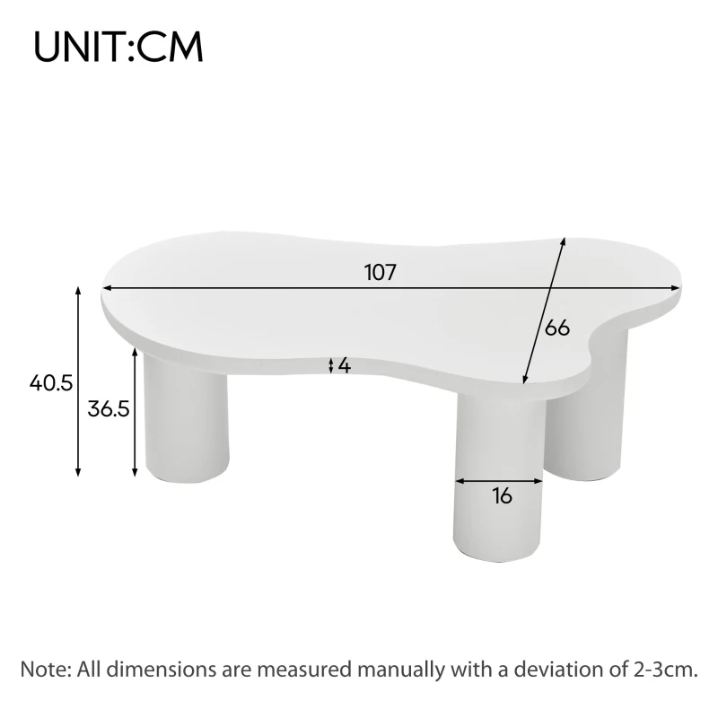 Cloud-Shaped Coffee Table with Cloud-Shaped Design, Modern Living Room Table with MDF Top and PVC Legs, 107L x 66W x 40.5H cm, White