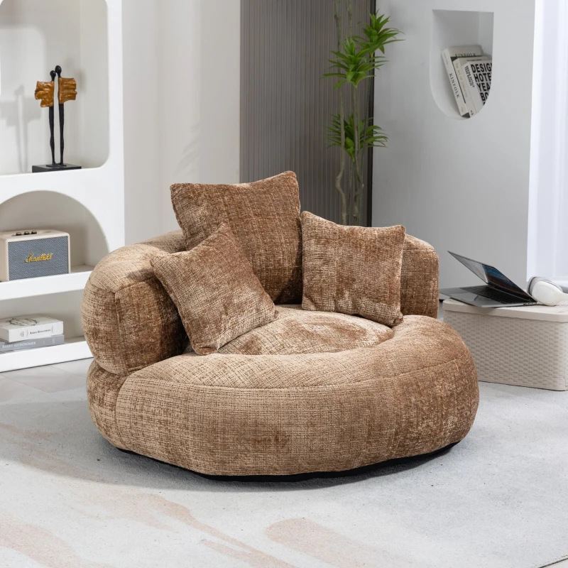 High Back Bean Bag Chair with Memory Foam Filling, High Back Design with Three Pillows, 108L x 108W x 52H cm, Brown