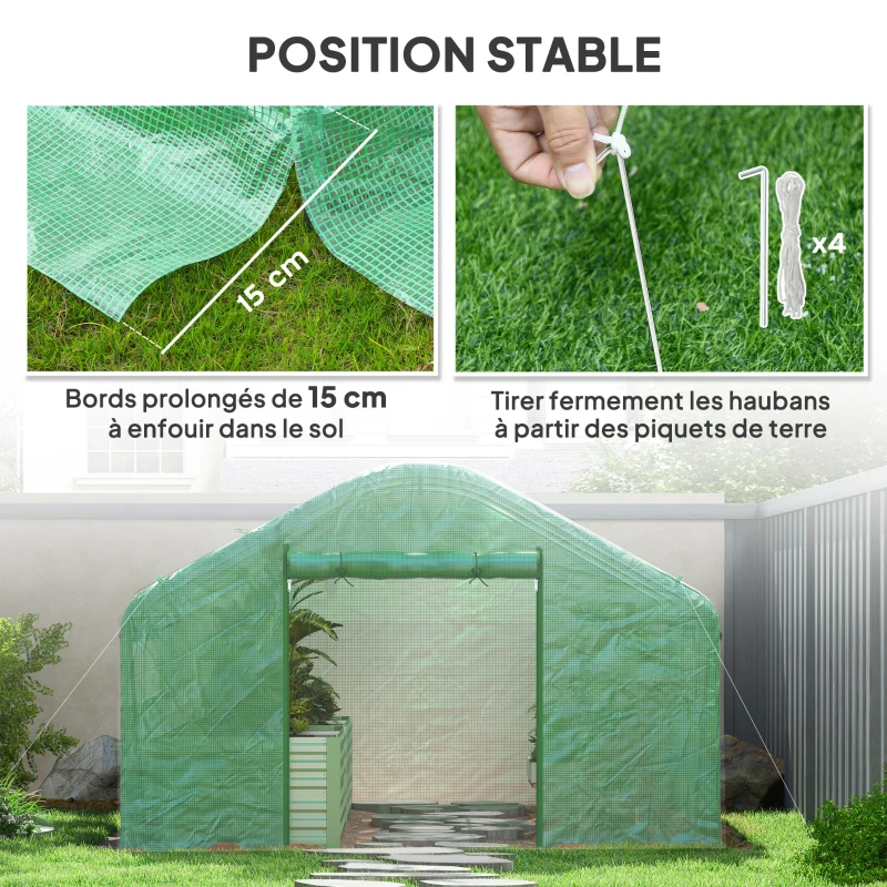 Outsunny Serre de jardin 4 x 3 x 2m avec portes enroulables et grandes fenêtres, serre tunnel de jardin, vert