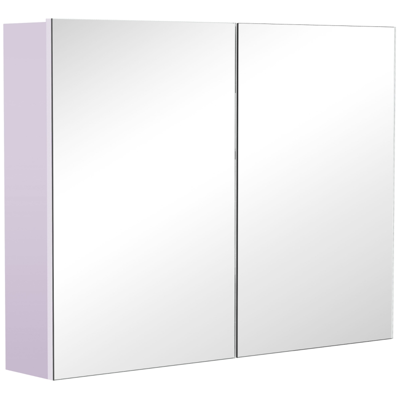 HOMCOM Armario de Baño con Espejo Armario de 2 Puertas con 3 Estantes Interiores Estilo Moderno para Dormitorio Salón 80x15x60 cm Lila Claro