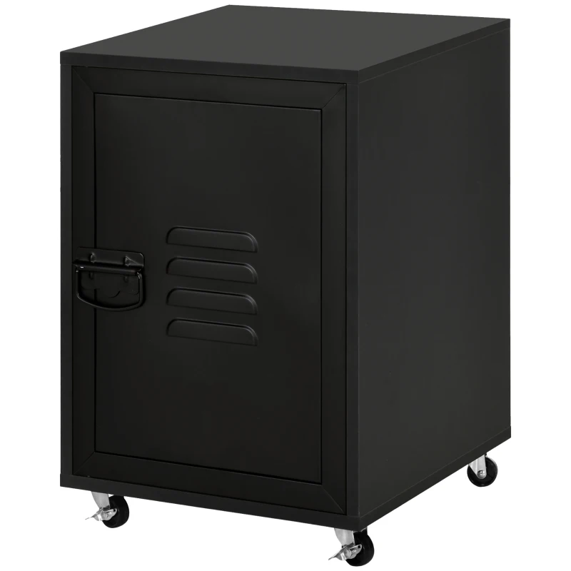 HOMCOM Industrial Bedside Table, Rolling End Side Table, Mobile Storage Cabinet With Adjustable Shelf, Wheels & Metal Door for Bedroom, Living Room, Home Office, Black
