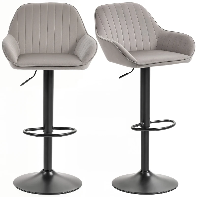 HOMCOM Set 2 Sgabelli da Bar in velluto Girevole con poggiapiedi e altezza regolabile, 50.5x50x107cm, Grigio