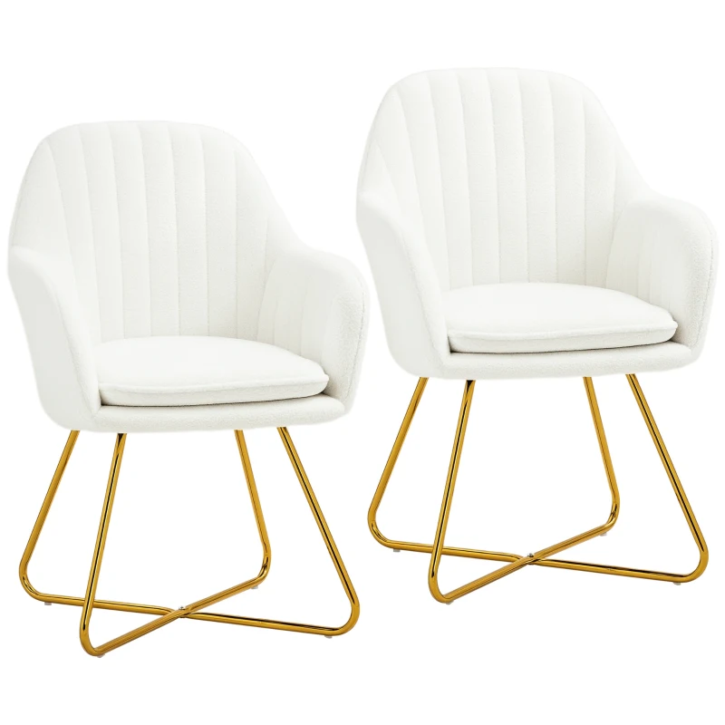 HOMCOM Set of Two Sherpa Fleece Dining Chairs - Cream