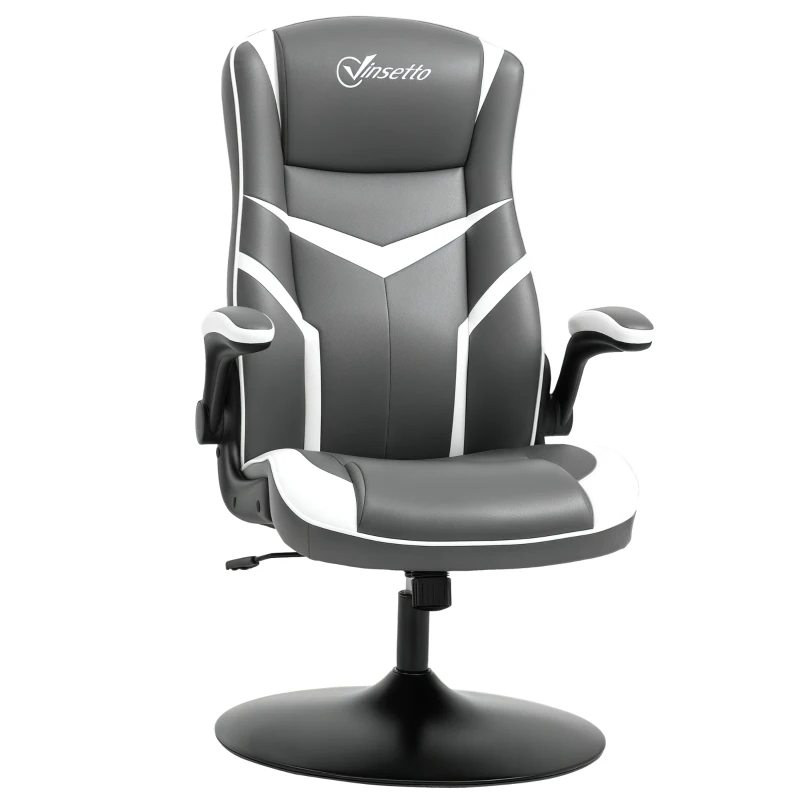 Vinsetto Gaming Chair Ergonomic Computer Chair with Adjustable Height Pedestal Base, Home Office Desk Chair PVC Leather Exclusive Swivel Chair Grey