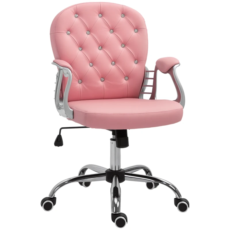 Vinsetto Office Chair Ergonomic 360° Swivel PU Diamante Padded Base 5 Castor Wheels for Home Work Pink