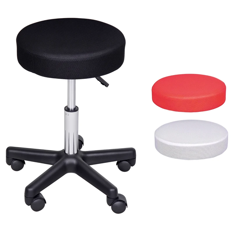 HOMCOM Hydraulic Swivel Salon Spa Stool Height Adjustable Facial Massage Tattoo with 3 Changeable Seat Covers, Black
