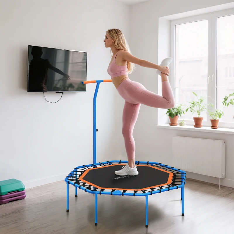 SPORTNOW Trampolino Fitness, con Maniglia Regolabile, stabile e silenzioso, per interni, in Acciaio, Blu