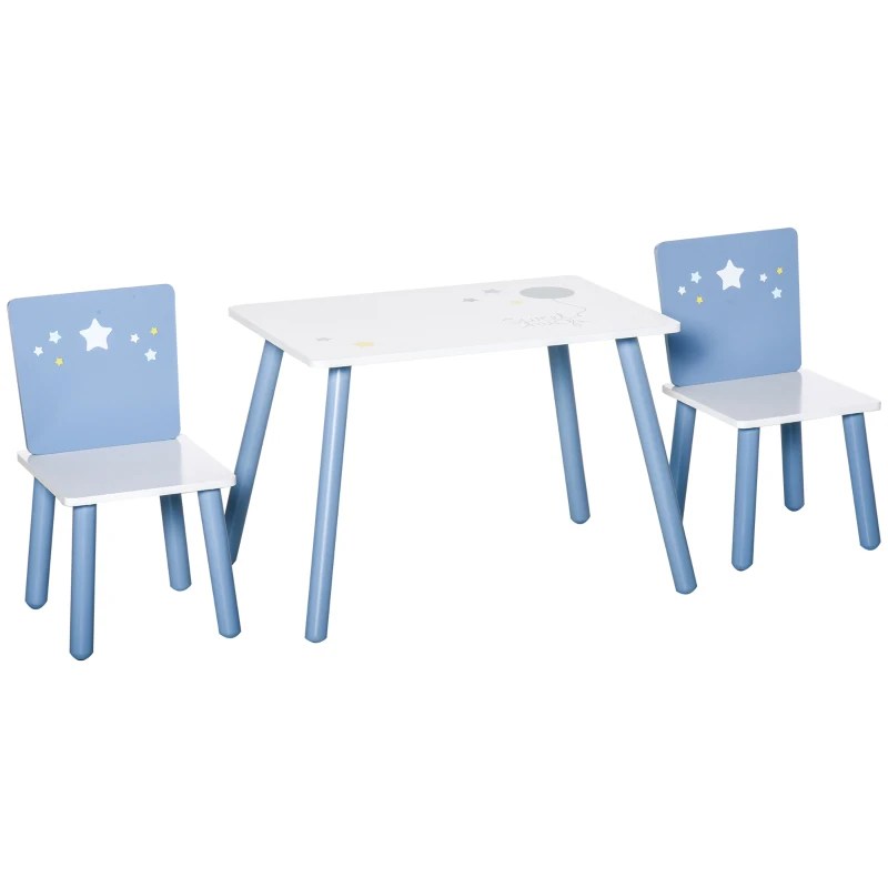 HOMCOM Mesa con Sillas para Niños de 2-4 Años de Madera Mesa 60x40x43 cm y Sillas para Dormitorio 28x26x48 cm Blanco y Azul