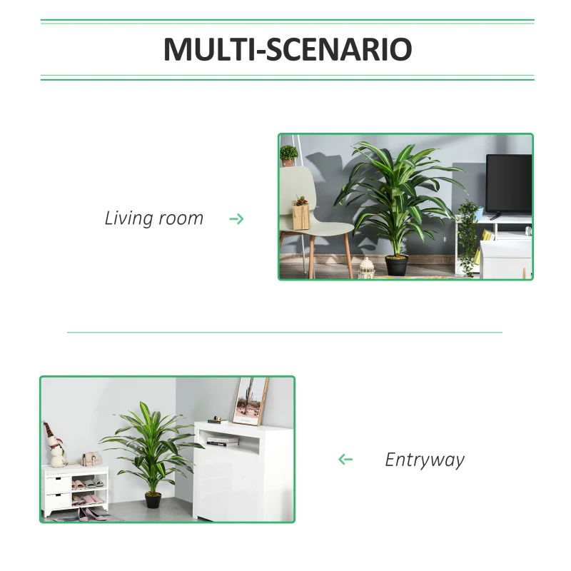 Outsunny 110cm/3.6FT Artificial Dracaena Tree Decorative Plant 40 Leaves with Nursery Pot, Fake Tropical Tree for Indoor Outdoor Décor