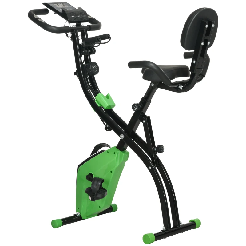 HOMCOM Vélo d'appartement pliable, vélo d'exercice, home traîner pour adultes, 8 niveaux de résistance magnétique, capteurs pouls main, écran LCD multifonction, selle réglable, acier, vert, noir