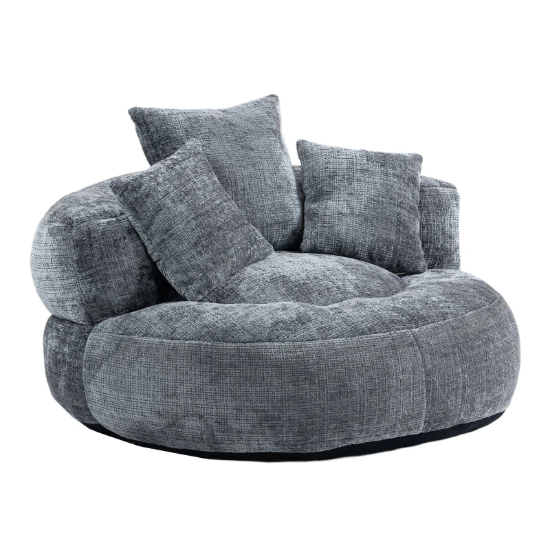 Chenille Bean Bag Chair with Memory Foam Filling, High Back Lounger with Three Pillows for Adults and Kids, 108L x 108W x 52H cm, Gray