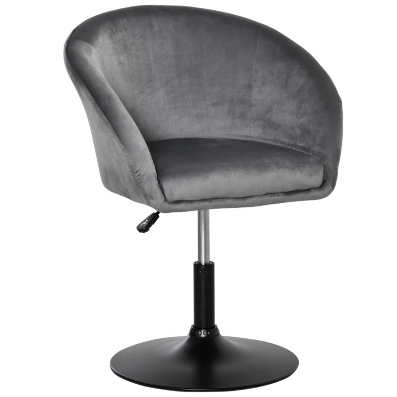 HOMCOM Height Adjustable Bar Stool, Swivel Accent Chair, Fabric Dining Chair with Tub Seat, Backrest, Height Adjustable, Grey