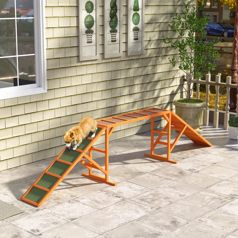 PawHut Agility Hondenloopplank, Parcours, Anti-slip, Weerbestendig, Hout 335 x 55 x 60 cm, Oranje(m-10)