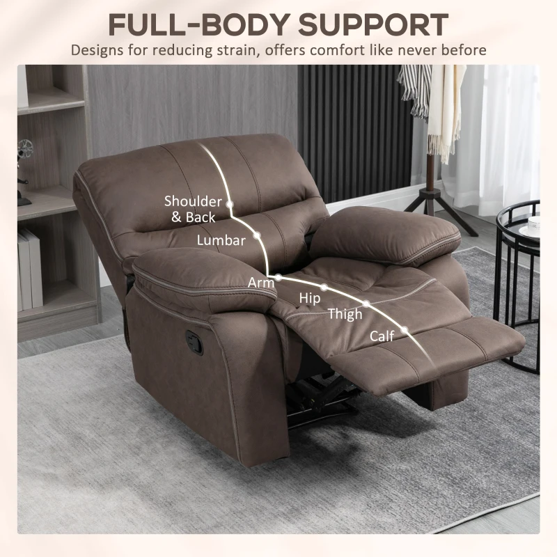 HOMCOM Relaxstoel met Voetsteun, Terugleunende Ontspanningsstoel, Microvezelbekleding in Lederlook, Metalen Structuur, Bruin