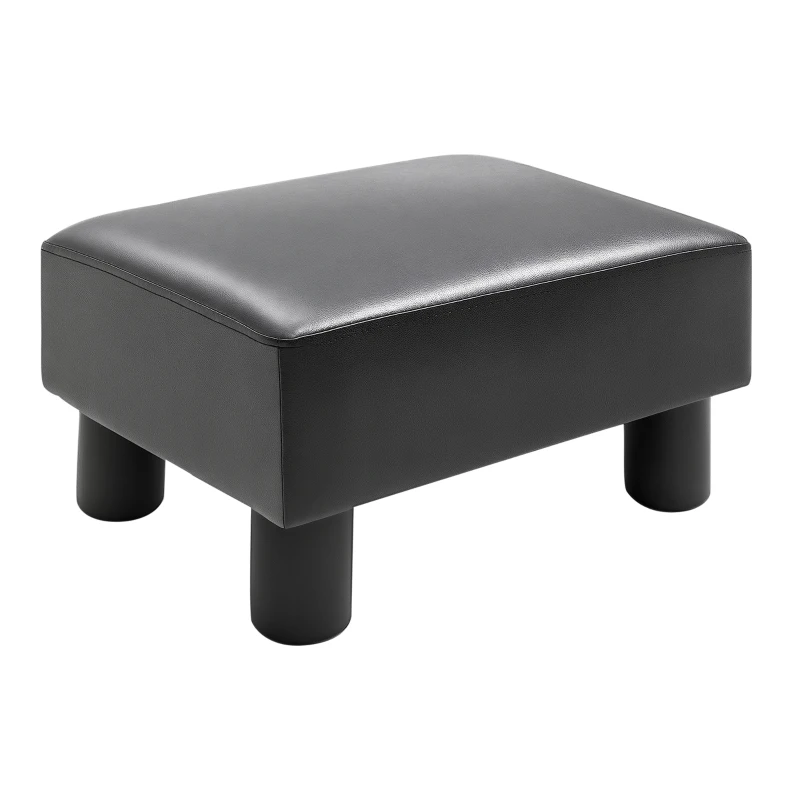 HOMCOM Faux Leather Footstool, Small Foot Rest, Rectangle Sofa Stool for Bedroom Living Room, Black