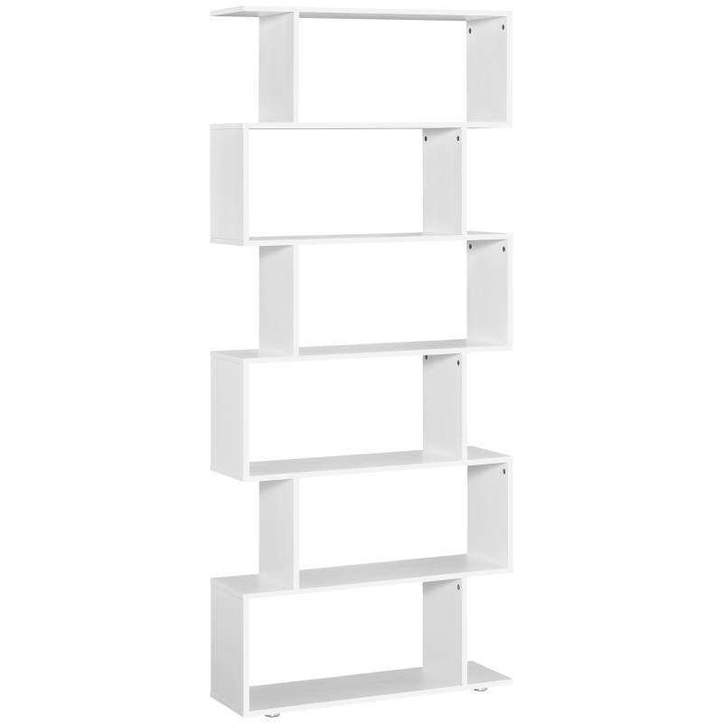 HOMCOM Estanteria Libreria 6 Estantes Madera Forma S 80x24x191 cm Estantes Color Blanco