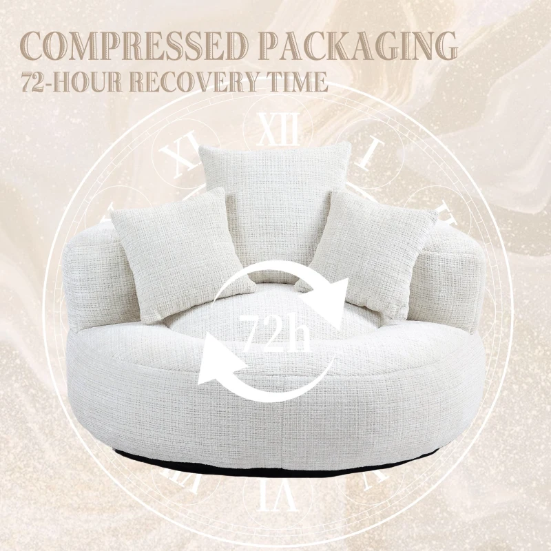 Lazy Sofa Bean Bag Chair with Memory Foam and Chenille Fabric, High Back Design with Three Pillows, 108L x 108W x 52H cm, Beige