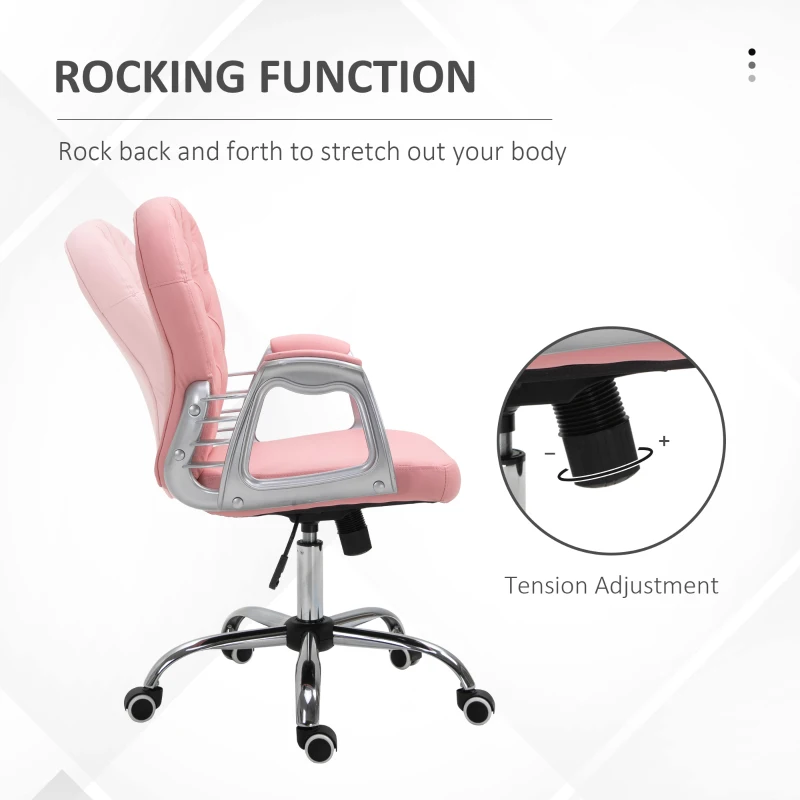 Vinsetto PU Leather Office Chair, Computer Desk Chair with Adjustable Height and Tufted Back, Pink