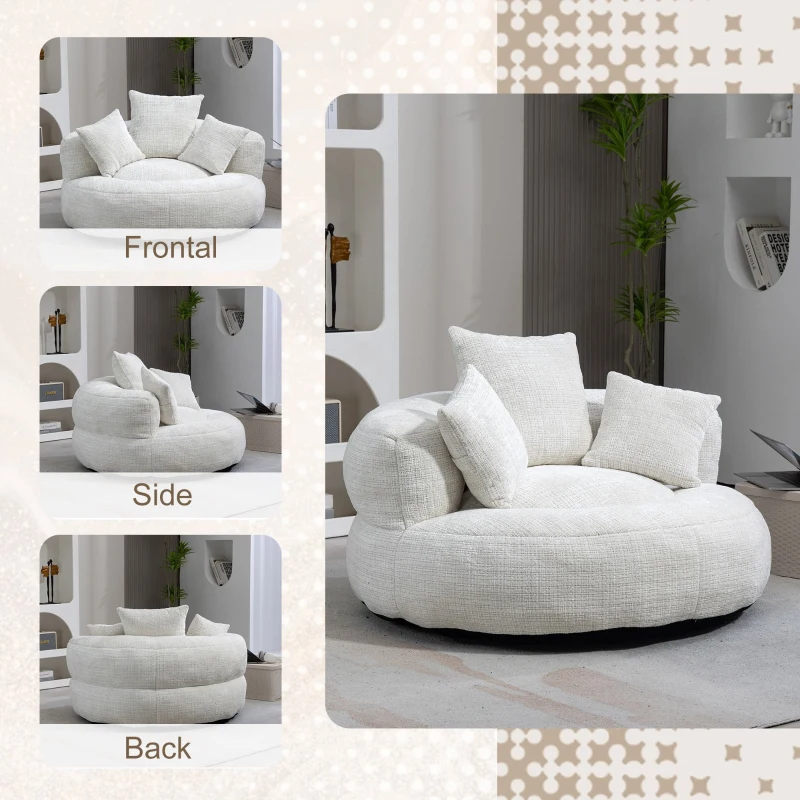 Lazy Sofa Bean Bag Chair with Memory Foam and Chenille Fabric, High Back Design with Three Pillows, 108L x 108W x 52H cm, Beige