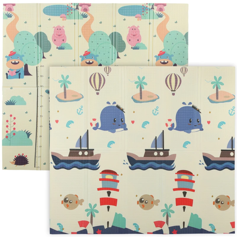 AIYAPLAY Tapis de Jeu Pour Bébé Pliable Réversible 196x176x1,5 cm Double Face Imperméable Multicolore