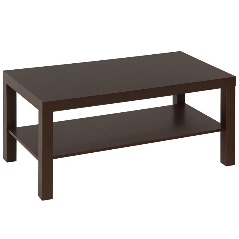 HOMCOM Mesa de Centro Moderna Mesa Baja con 2 Estantes de Almacenamiento Mesita para Salón Carga 20 kg 90x45x44,5 cm Nogal