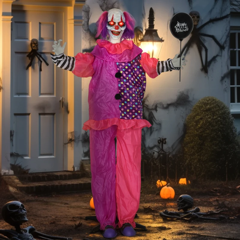 Outsunny 5′7″ Scary Animated Clown Decoration - Pink/Purple