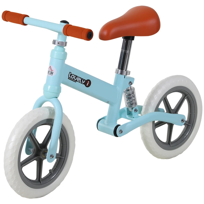 HOMCOM Draisienne Enfant Vélo Sans Pédales pour Enfants de 2 à 5 ans Roues 12" Suspension Selle Hauteur réglable Acier Bleu Ciel