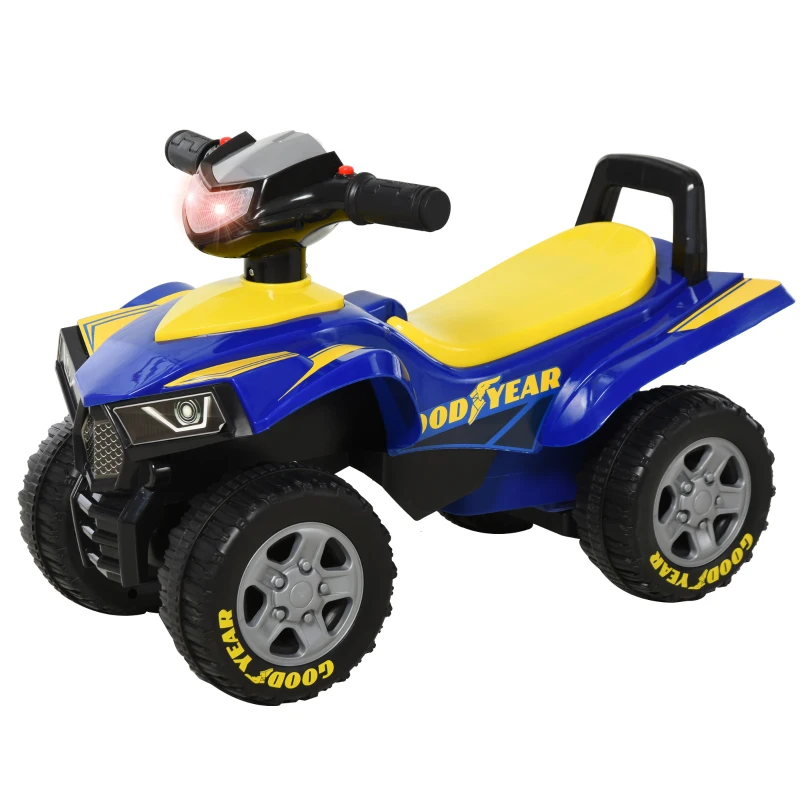 HOMCOM Quad Correpasillos para Niños Mayores de 18-36 Meses Coche Cuatrimoto con Funciones de Luces Bocina y Espacio Secreto de Almacenaje 60x31x42 cm Azul