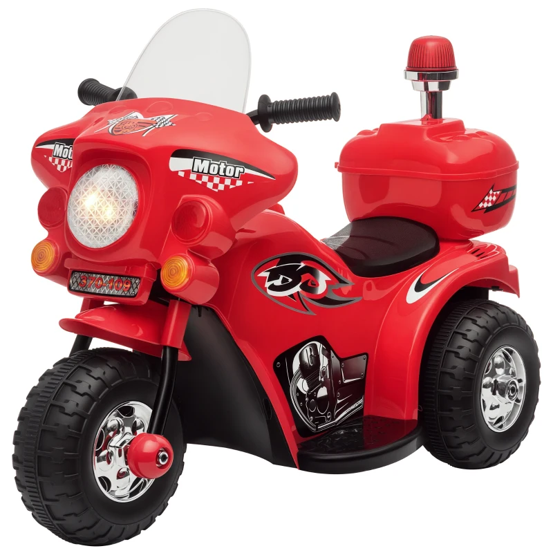 HOMCOM Kids 6V Electric Ride On Motorcycle 3 Wheel Vehicle Lights Music Horn Storage Box Outdoor Toy for 18 - 36 Months Red