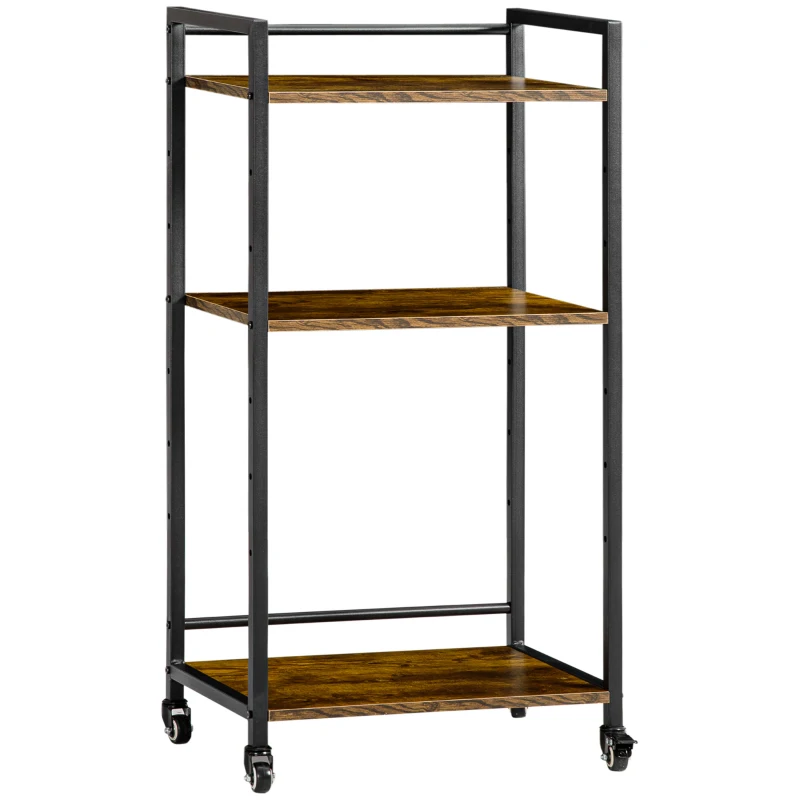 HOMCOM Carro de Almacenamiento con 3 Estantes Soporte de Impresora para Oficina Estudio 50x35x100,5 cm Marrón Rústico