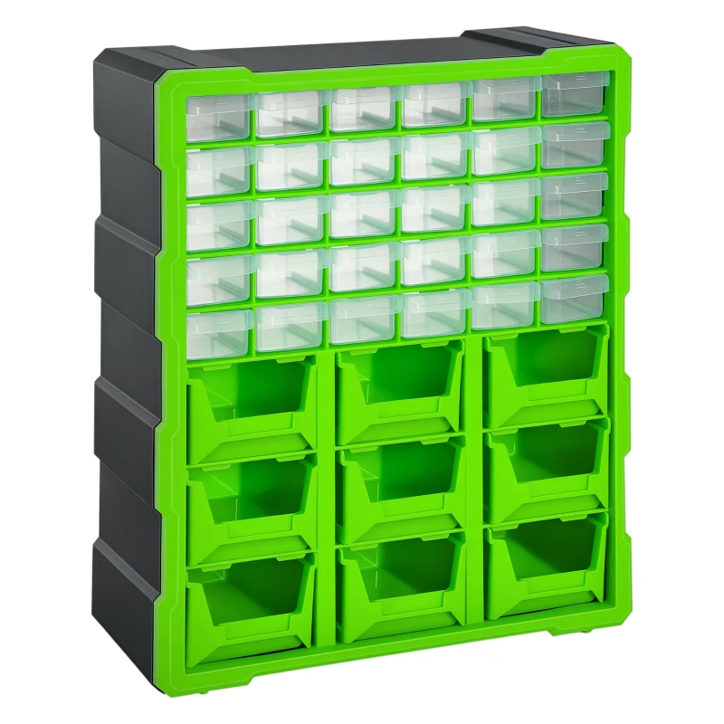 DURHAND Sortierkasten Kleinteilemagazin Teile Box Aufbewahrungsbox 39 Fächer Grün L38 x B16 x H47,5 cm
