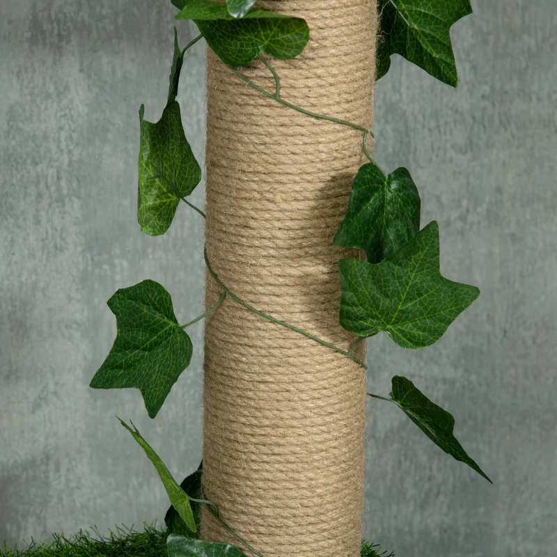 PawHut 242cm Adjustable Floor-To-Ceiling Cat Tree, with Artificial Decoration, Perches, Anti-Slip Kit - Green