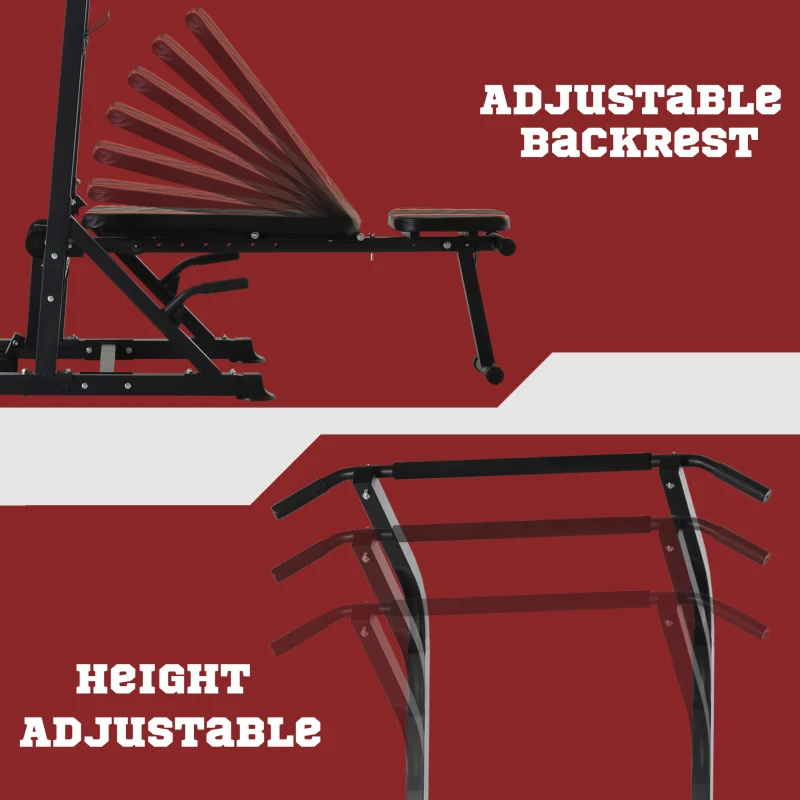 HOMCOM Multifunction Power Tower with Adjustable Weight Bench, Dip Station and Push-up Bars, Office Gym Training Fitness Equipment