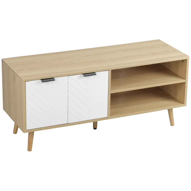 HOMCOM Dulap cu Suport pentru TV de până la 46", Comodă TV cu Rafturi de Depozitare și Dulap, 110x39x48,8 cm, Lemn Natural