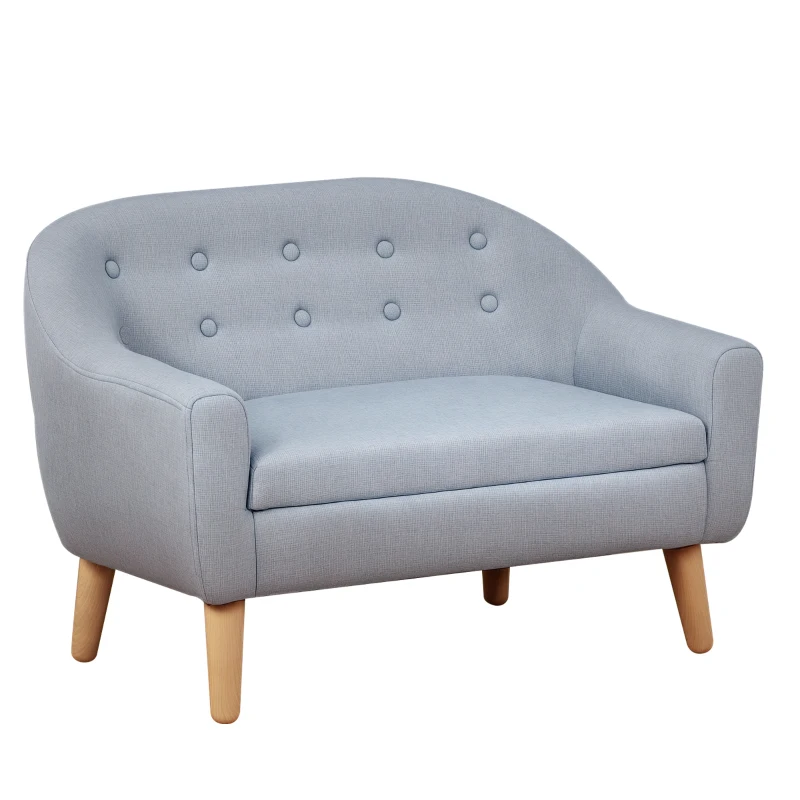 HOMCOM Children's Armchairs Kids Armchair Toddler Chair 2 Seater Wood Frame Mini Sofa for Bedroom Playroom Grey