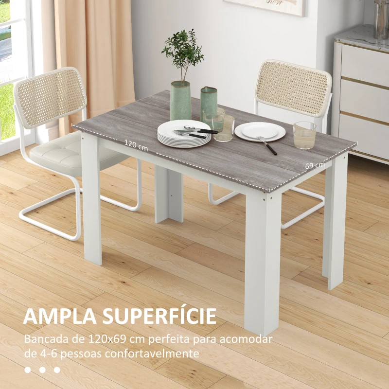 HOMCOM Mesa de Sala de Jantar para 4-6 Pessoas Estilo Moderno com Bancada de Melamina de Madeira Carga 50 kg 120x69x75 cm Cinza e Branco
